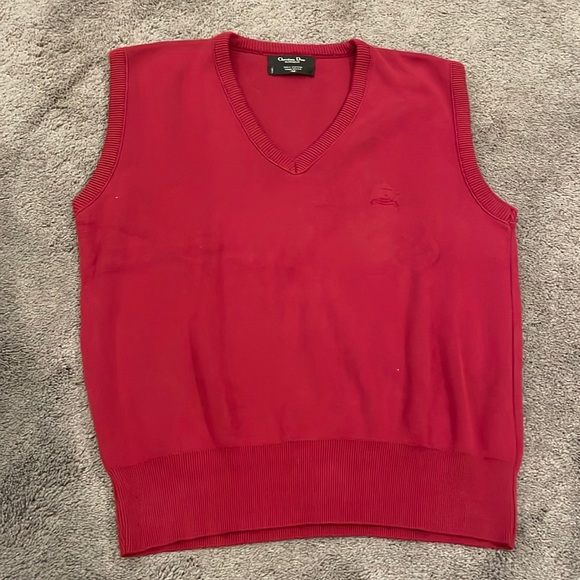 Christian Dior Vintage 1970s Burgundy Red V-Neck Sweater Vest M - Picture 1 of 7